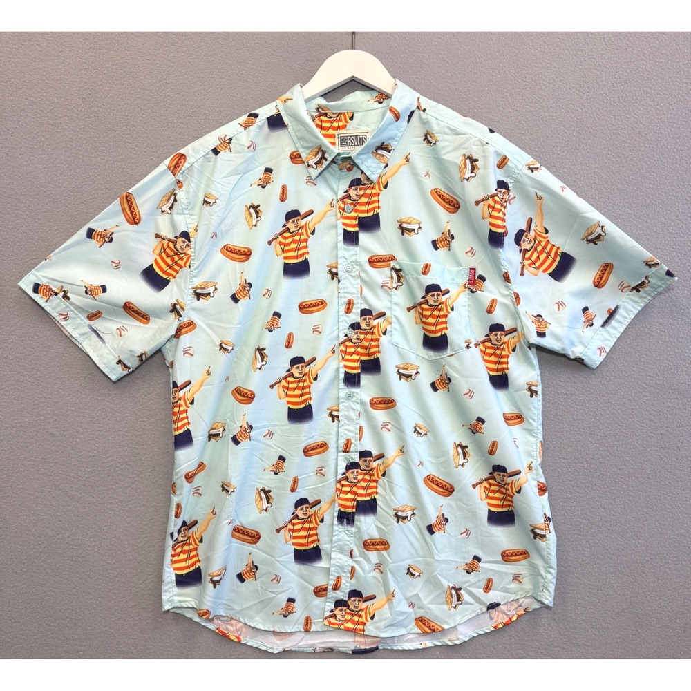 RSVLTS The Sandlot Great Hambino Button Up Shirt Mens XL Baseball Hotdogs Blue
